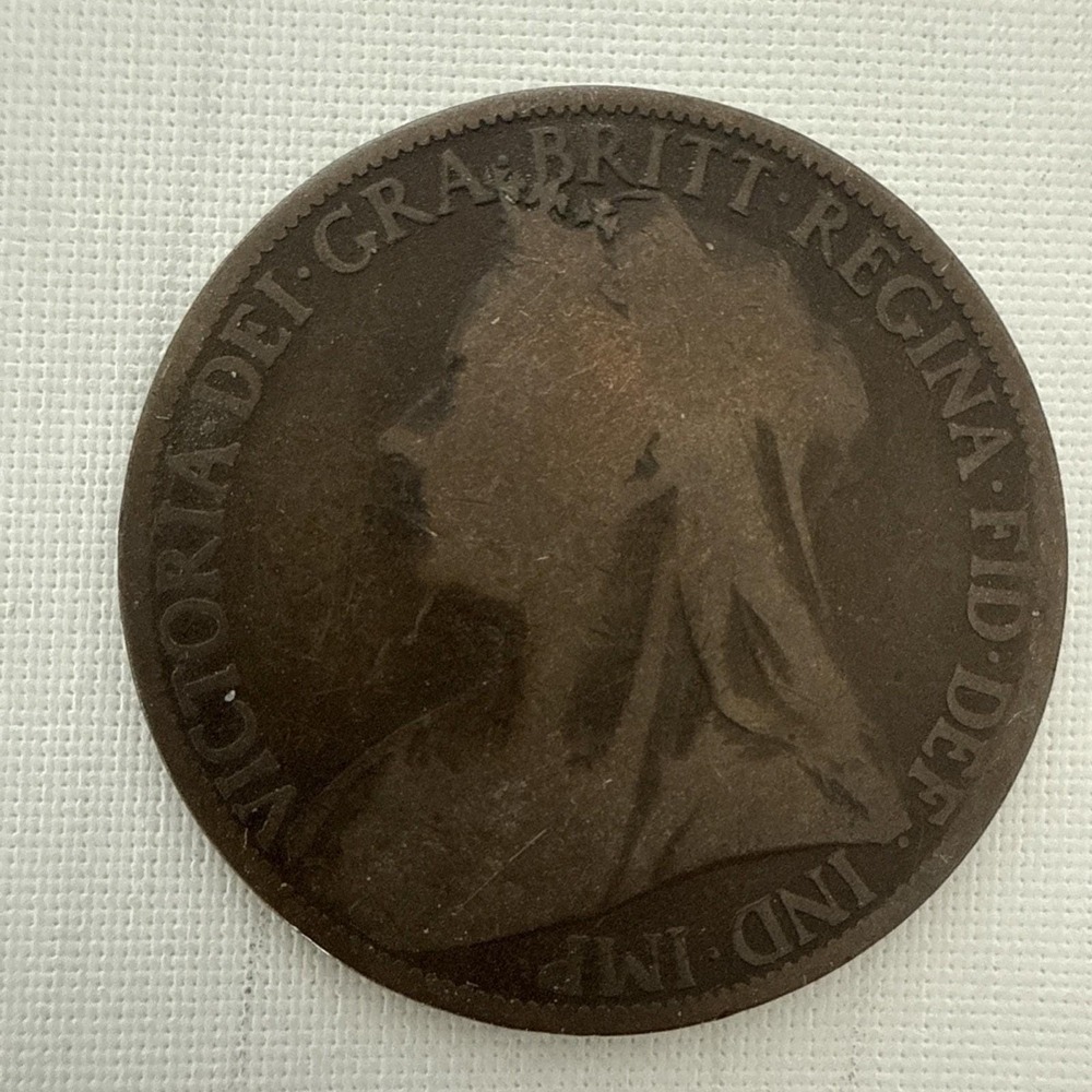 1897 Victoria DEL GRA BRITT REGINA FID DEF IND IMP ONE PENNY Coin
